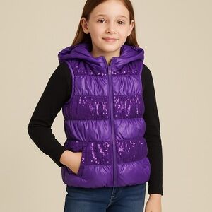 HeartSoul Purple Hooded Sleeveless Vest Sequin Puffer Girls size L